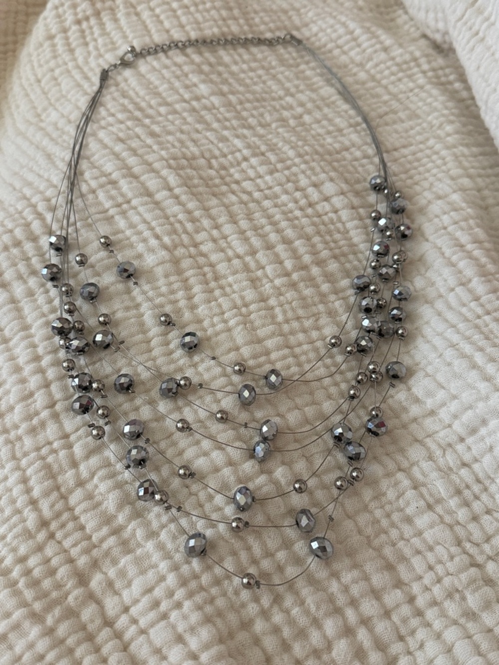 7 Strand Beaded Necklace multi silver